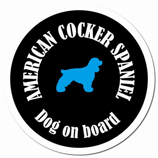 カラフル Dog on board アメリカンコッカースパニエル ブラック＆ホワイト マグネット 車用 直径13cm 丸型 カーマグネット