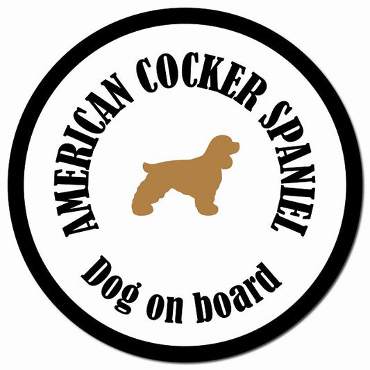 カラフル Dog on board アメリカンコッカースパニエル ホワイト＆ブラック マグネット 車用 直径13cm 丸型 カーマグネット