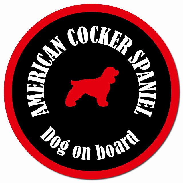 カラフル Dog on board アメリカンコッカースパニエル ブラック＆レッド マグネット 車用 直径13cm 丸型 カーマグネット