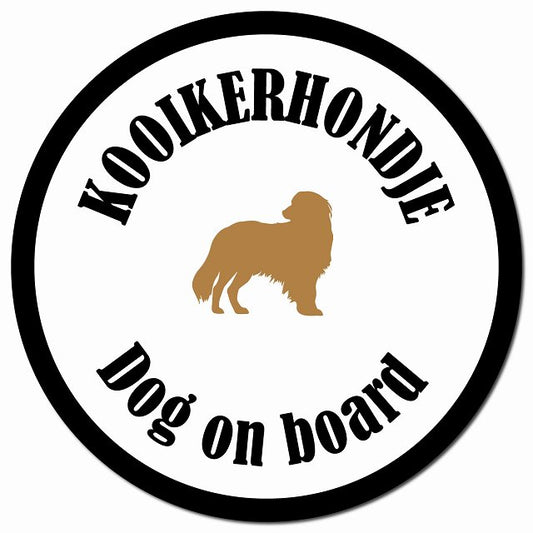 カラフル Dog on board コーイケルホーンディエ ホワイト＆ブラック マグネット 車用 直径13cm 丸型 カーマグネット