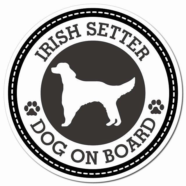 IRISH SETTER アイリッシュセター ブラック 肉球 Dog on board マグネット 車用 直径13cm 丸型 カーマグネット