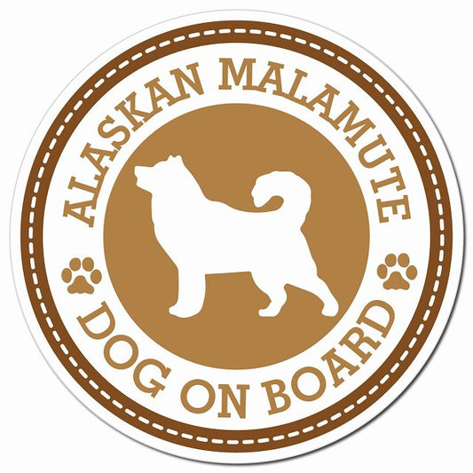 ALASKAN MALAMUTE アラスカンマラミュート ブラウン 肉球 Dog on board マグネット 車用 直径13cm 丸型 カーマグネット