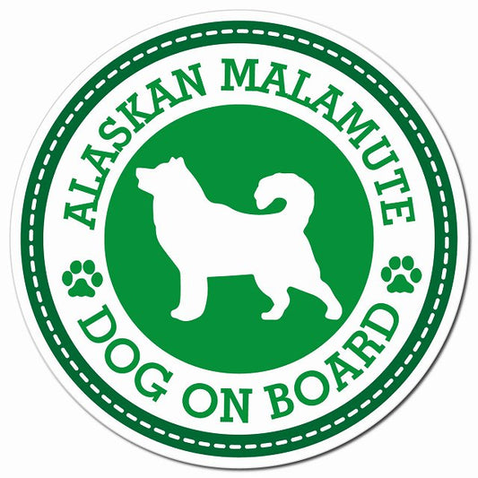 ALASKAN MALAMUTE アラスカンマラミュート グリーン 肉球 Dog on board マグネット 車用 直径13cm 丸型 カーマグネット