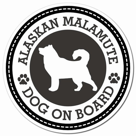 ALASKAN MALAMUTE アラスカンマラミュート ブラック 肉球 Dog on board マグネット 車用 直径13cm 丸型 カーマグネット