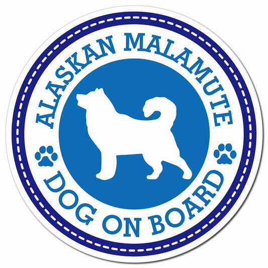 ALASKAN MALAMUTE アラスカンマラミュート ブルー 肉球 Dog on board マグネット 車用 直径13cm 丸型 カーマグネット