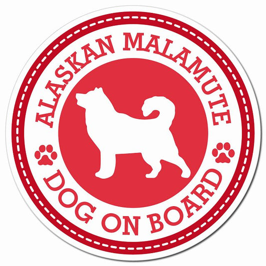 ALASKAN MALAMUTE アラスカンマラミュート レッド 肉球 Dog on board マグネット 車用 直径13cm 丸型 カーマグネット