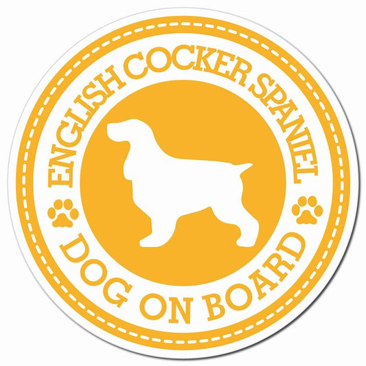 ENGLISH COCKER SPANIEL イングリッシュコッカースパニエル イエロー 肉球 Dog on board マグネット 車用 直径13cm 丸型 カーマグネット