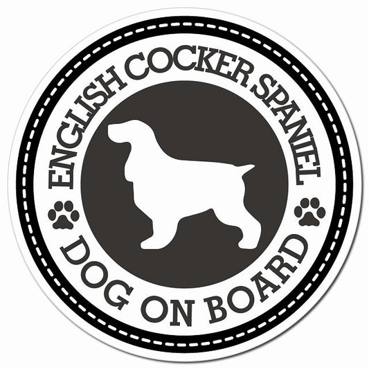 ENGLISH COCKER SPANIEL イングリッシュコッカースパニエル ブラック 肉球 Dog on board マグネット 車用 直径13cm 丸型 カーマグネット