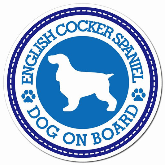 ENGLISH COCKER SPANIEL イングリッシュコッカースパニエル ブルー 肉球 Dog on board マグネット 車用 直径13cm 丸型 カーマグネット