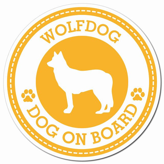 WOLFDOG ウルフドッグ イエロー 肉球 Dog on board マグネット 車用 直径13cm 丸型 カーマグネット