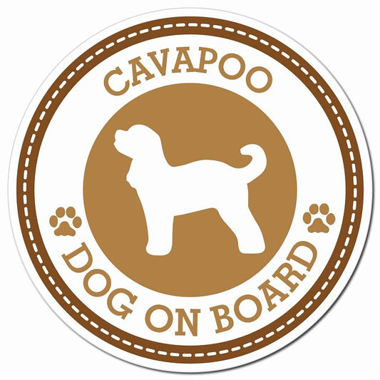 CAVAPOO キャバプー ブラウン 肉球 Dog on board マグネット 車用 直径13cm 丸型 カーマグネット