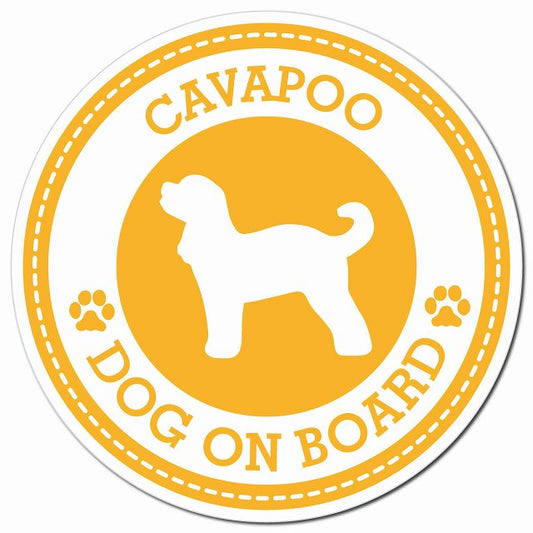CAVAPOO キャバプー イエロー 肉球 Dog on board マグネット 車用 直径13cm 丸型 カーマグネット
