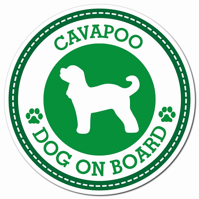 CAVAPOO キャバプー グリーン 肉球 Dog on board マグネット 車用 直径13cm 丸型 カーマグネット