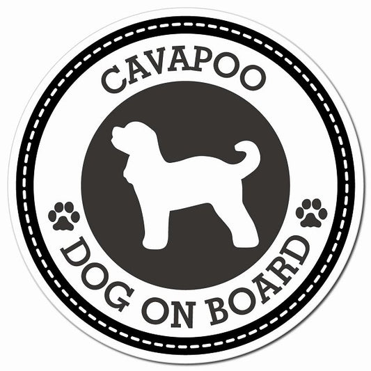 CAVAPOO キャバプー ブラック 肉球 Dog on board マグネット 車用 直径13cm 丸型 カーマグネット