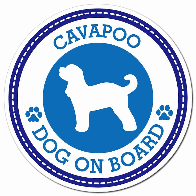 CAVAPOO キャバプー ブルー 肉球 Dog on board マグネット 車用 直径13cm 丸型 カーマグネット