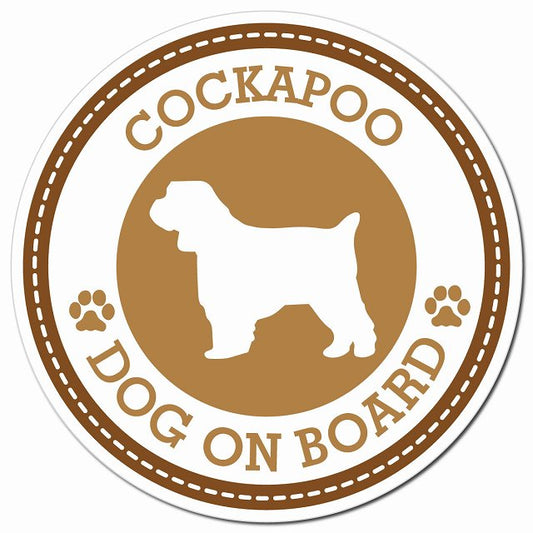 COCKAPOO コッカプー ブラウン 肉球 Dog on board マグネット 車用 直径13cm 丸型 カーマグネット