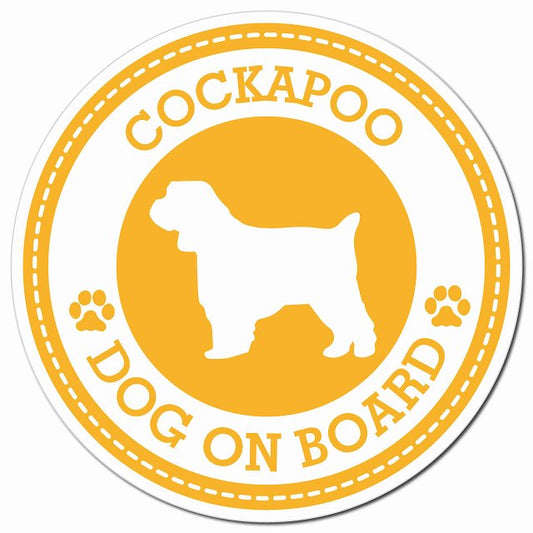 COCKAPOO コッカプー イエロー 肉球 Dog on board マグネット 車用 直径13cm 丸型 カーマグネット