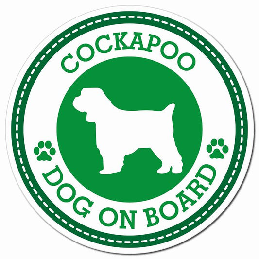 COCKAPOO コッカプー グリーン 肉球 Dog on board マグネット 車用 直径13cm 丸型 カーマグネット