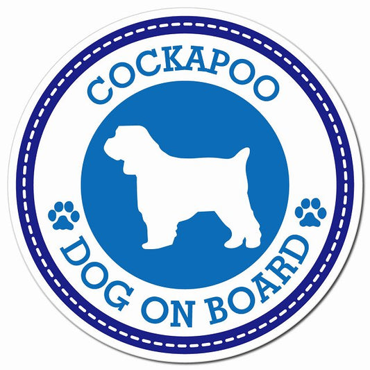 COCKAPOO コッカプー ブルー 肉球 Dog on board マグネット 車用 直径13cm 丸型 カーマグネット