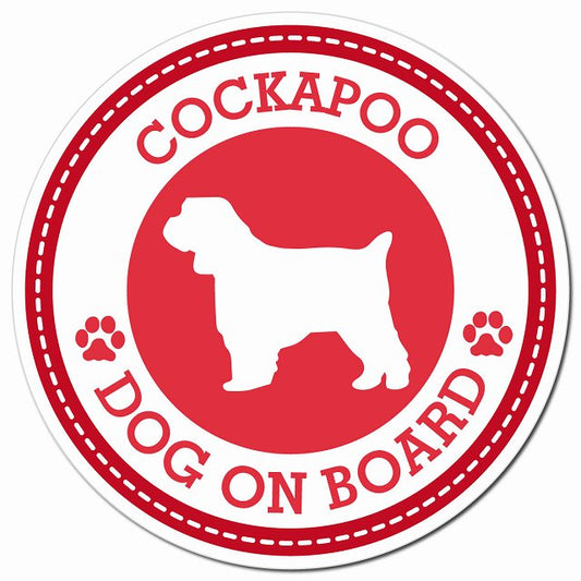 COCKAPOO コッカプー レッド 肉球 Dog on board マグネット 車用 直径13cm 丸型 カーマグネット