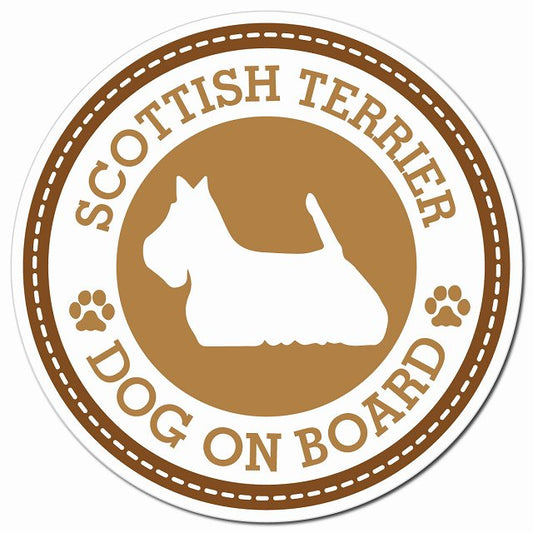 SCOTTISH TERRIER スコティッシュテリア ブラウン 肉球 Dog on board マグネット 車用 直径13cm 丸型 カーマグネット