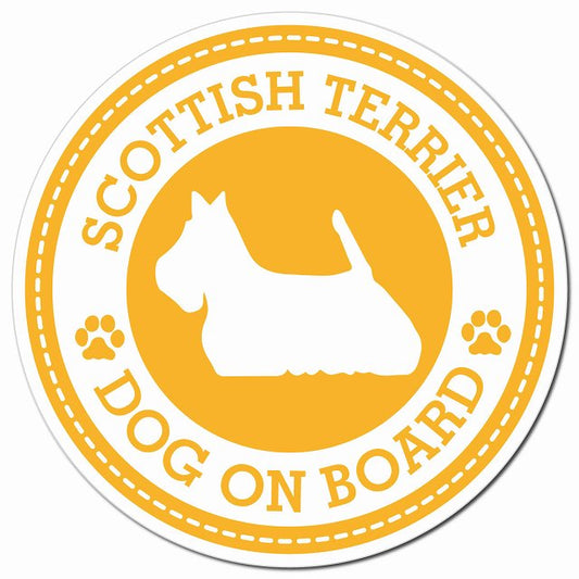 SCOTTISH TERRIER スコティッシュテリア イエロー 肉球 Dog on board マグネット 車用 直径13cm 丸型 カーマグネット