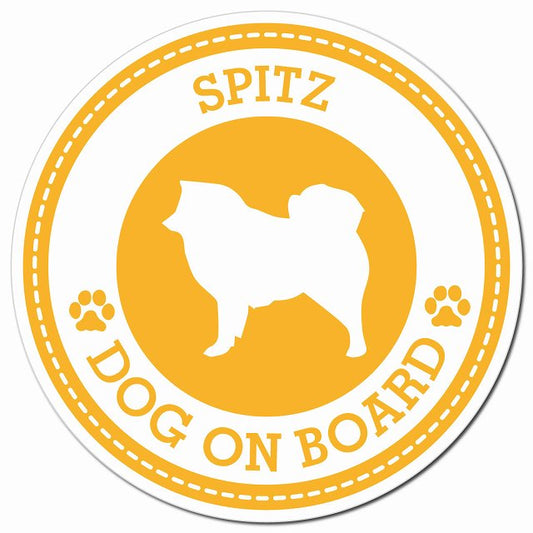 SPITZ スピッツ イエロー 肉球 Dog on board マグネット 車用 直径13cm 丸型 カーマグネット