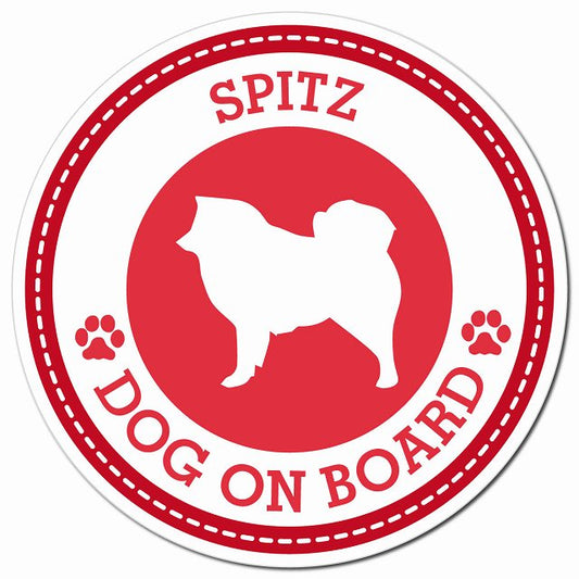 SPITZ スピッツ レッド 肉球 Dog on board マグネット 車用 直径13cm 丸型 カーマグネット