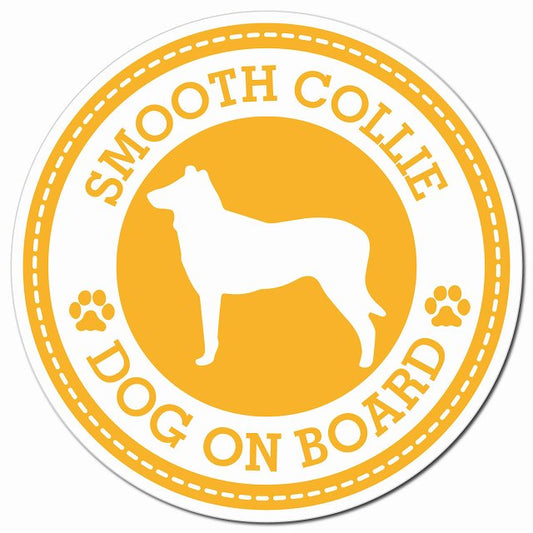 SMOOTH COLLIE スムースコリー イエロー 肉球 Dog on board マグネット 車用 直径13cm 丸型 カーマグネット