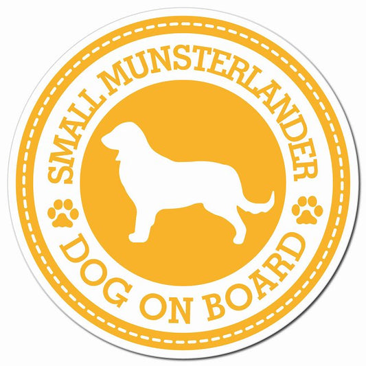 SMALL MUNSTERLANDER スモールミュンスターレンダー イエロー 肉球 Dog on board マグネット 車用 直径13cm 丸型 カーマグネット