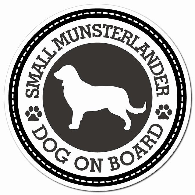 SMALL MUNSTERLANDER スモールミュンスターレンダー ブラック 肉球 Dog on board マグネット 車用 直径13cm 丸型 カーマグネット