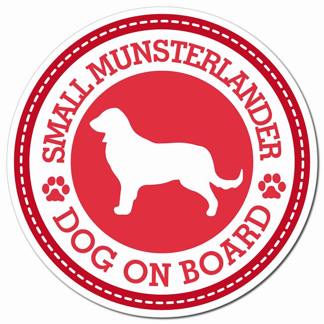 SMALL MUNSTERLANDER スモールミュンスターレンダー レッド 肉球 Dog on board マグネット 車用 直径13cm 丸型 カーマグネット