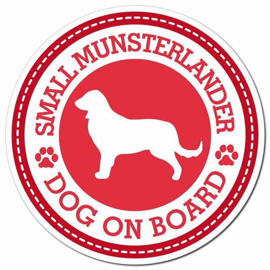 SMALL MUNSTERLANDER スモールミュンスターレンダー レッド 肉球 Dog on board マグネット 車用 直径13cm 丸型 カーマグネット