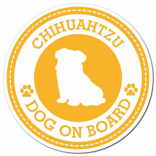 CHIHUAHTZU チワズー イエロー 肉球 Dog on board マグネット 車用 直径13cm 丸型 カーマグネット