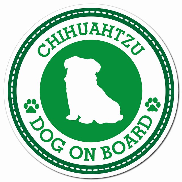 CHIHUAHTZU チワズー グリーン 肉球 Dog on board マグネット 車用 直径13cm 丸型 カーマグネット