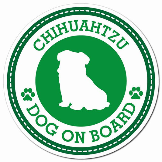 CHIHUAHTZU チワズー グリーン 肉球 Dog on board マグネット 車用 直径13cm 丸型 カーマグネット