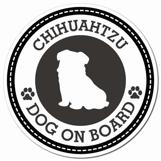 CHIHUAHTZU チワズー ブラック 肉球 Dog on board マグネット 車用 直径13cm 丸型 カーマグネット