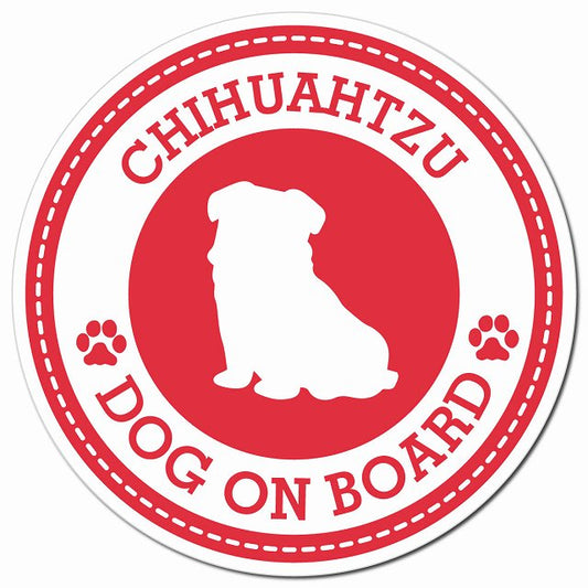 CHIHUAHTZU チワズー レッド 肉球 Dog on board マグネット 車用 直径13cm 丸型 カーマグネット