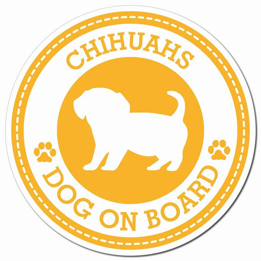 CHIHUAHS チワックス イエロー 肉球 Dog on board マグネット 車用 直径13cm 丸型 カーマグネット