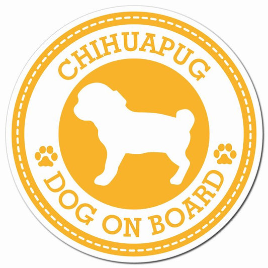 CHIHUAPUG チワパグ イエロー 肉球 Dog on board マグネット 車用 直径13cm 丸型 カーマグネット