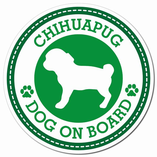 CHIHUAPUG チワパグ グリーン 肉球 Dog on board マグネット 車用 直径13cm 丸型 カーマグネット