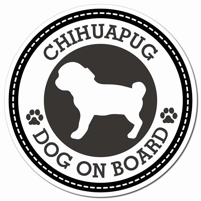 CHIHUAPUG チワパグ ブラック 肉球 Dog on board マグネット 車用 直径13cm 丸型 カーマグネット