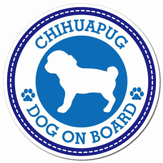 CHIHUAPUG チワパグ ブルー 肉球 Dog on board マグネット 車用 直径13cm 丸型 カーマグネット