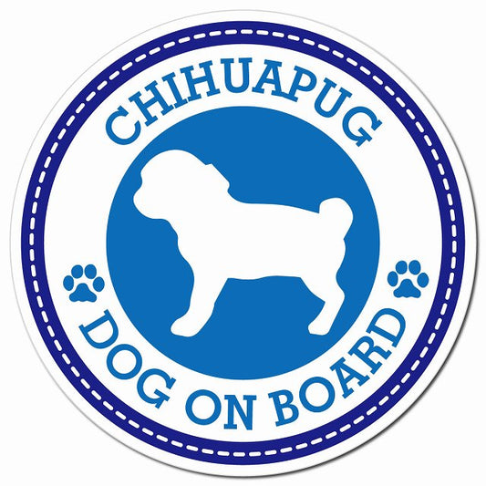 CHIHUAPUG チワパグ ブルー 肉球 Dog on board マグネット 車用 直径13cm 丸型 カーマグネット