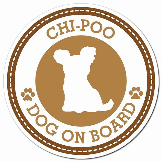 CHI-POO チワプー ブラウン 肉球 Dog on board マグネット 車用 直径13cm 丸型 カーマグネット