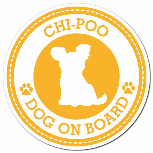 CHI-POO チワプー イエロー 肉球 Dog on board マグネット 車用 直径13cm 丸型 カーマグネット