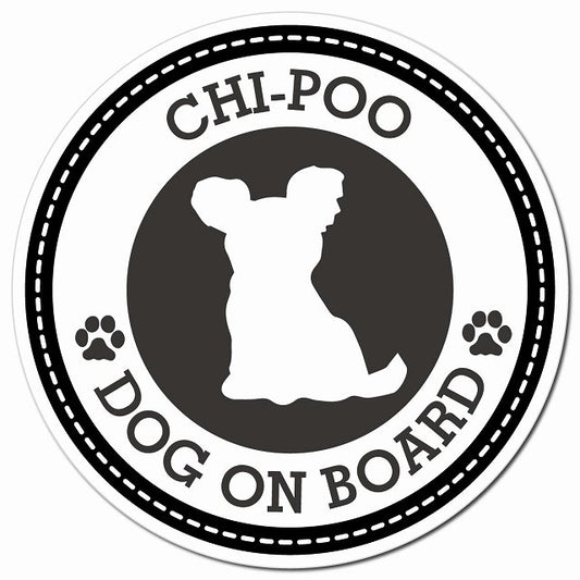CHI-POO チワプー ブラック 肉球 Dog on board マグネット 車用 直径13cm 丸型 カーマグネット