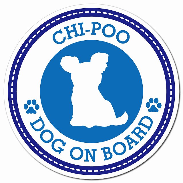 CHI-POO チワプー ブルー 肉球 Dog on board マグネット 車用 直径13cm 丸型 カーマグネット