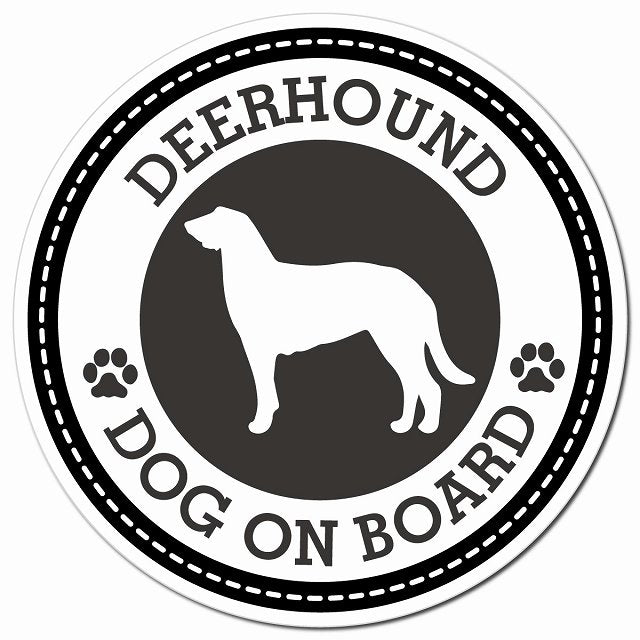 DEERHOUND ディアハウンド ブラック 肉球 Dog on board マグネット 車用 直径13cm 丸型 カーマグネット