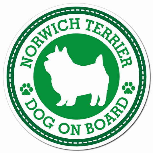 NORWICH TERRIER ノーリッチテリア グリーン 肉球 Dog on board マグネット 車用 直径13cm 丸型 カーマグネット